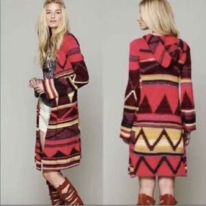 Free People Lima Aztec Hooded Duster Sweater